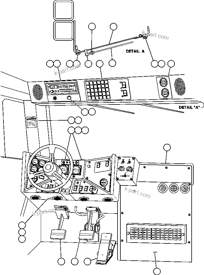 Komatsu parts book diagram for AFE47-BV 730E S/N A30229, A30231, A30236-A30237    CVG: OPERATOR CONTROLS & OVERHEAD PANEL