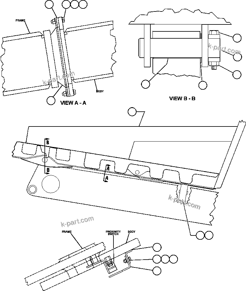Komatsu parts book diagram for AFE47-BV 730E S/N A30229, A30231, A30236-A30237    CVG: BODY & BODY PIVOT