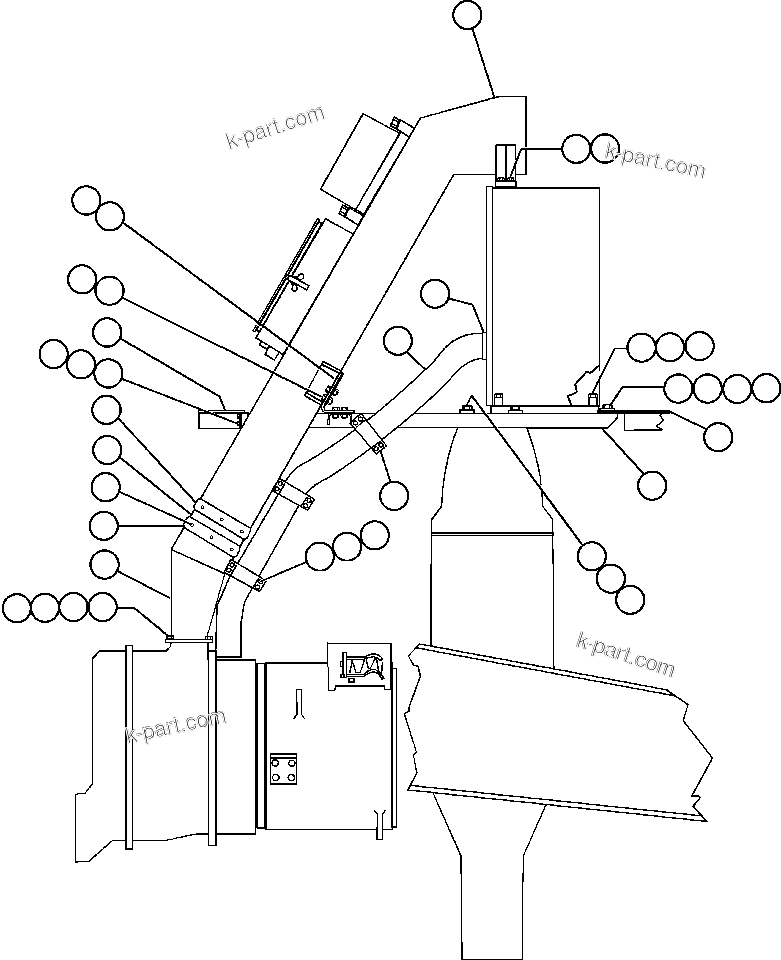 Komatsu parts book diagram for AFE47-BV 730E S/N A30229, A30231, A30236-A30237    CVG: BLOWER INLET & COOLING AIR INSTL
