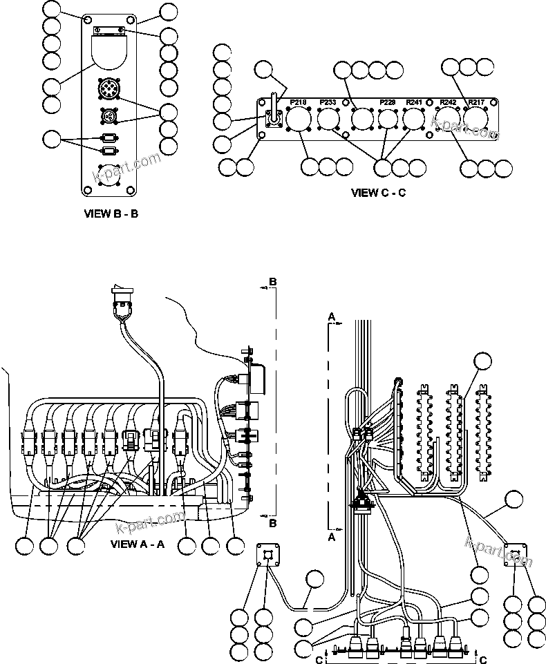 Komatsu parts book diagram for AFE47-BV 730E S/N A30229, A30231, A30236-A30237    CVG: CAB CONNECTOR PLATE & WIRING