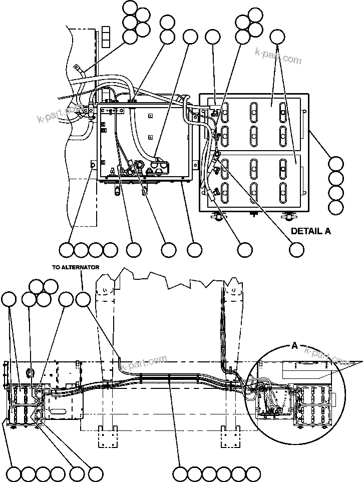 Komatsu parts book diagram for AFE47-BV 730E S/N A30229, A30231, A30236-A30237    CVG: BATTERIES, BATTERY BOXES & WIRING