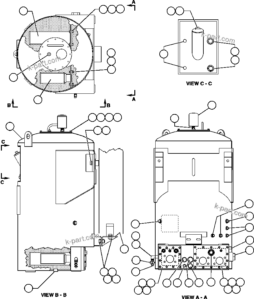 Komatsu parts book diagram for AFE47-BV 730E S/N A30229, A30231, A30236-A30237    CVG: HYDRAULIC TANK ASSEMBLY INSTALLATION