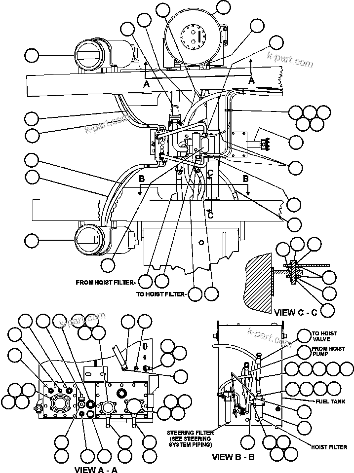 Komatsu parts book diagram for AFE47-BV 730E S/N A30229, A30231, A30236-A30237    CVG: HYDRAULIC SYSTEM PIPING