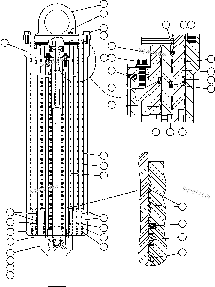 Komatsu parts book diagram for AFE47-BV 730E S/N A30229, A30231, A30236-A30237    CVG: HOIST CYLINDER ASSEMBLY (EJ9931)