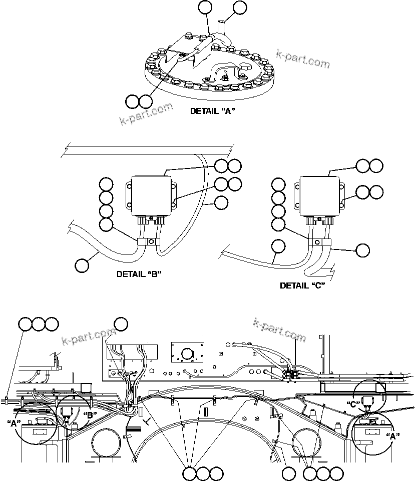 Komatsu parts book diagram for AFE47-BV 730E S/N A30229, A30231, A30236-A30237    CVG: PAYLOAD METER III - FRONT SUSPENSIONS