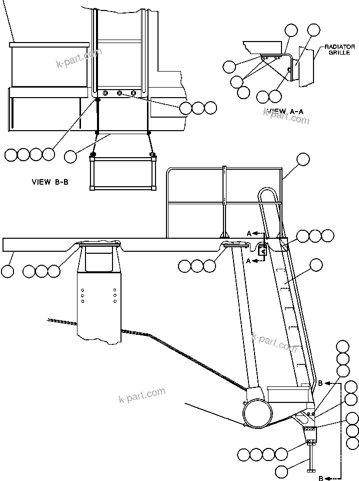Komatsu parts book diagram for AFE47-BZ 730E  S/N A30246-A30256  HAMMERSLEY IRON: RIGHT DECK, HANDRAIL & LADDER
