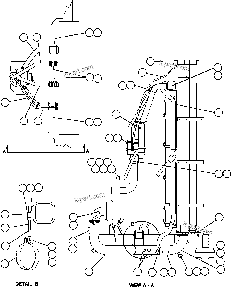 Komatsu parts book diagram for AFE47-BZ 730E  S/N A30246-A30256  HAMMERSLEY IRON: RADIATOR PIPING