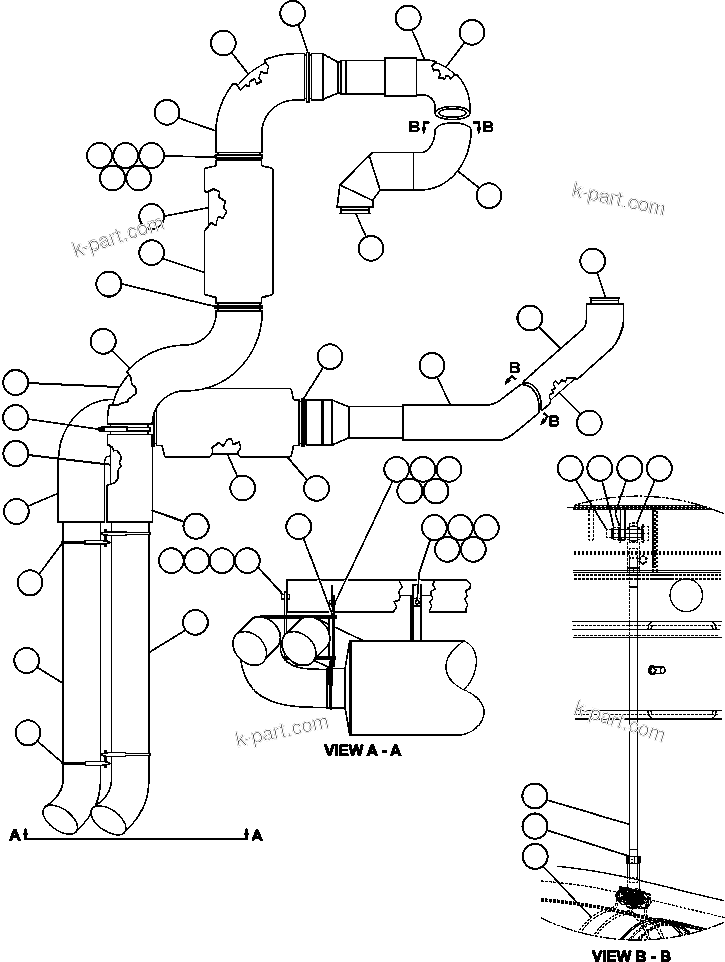 Komatsu parts book diagram for AFE47-BZ 730E  S/N A30246-A30256  HAMMERSLEY IRON: EXHAUST PIPING
