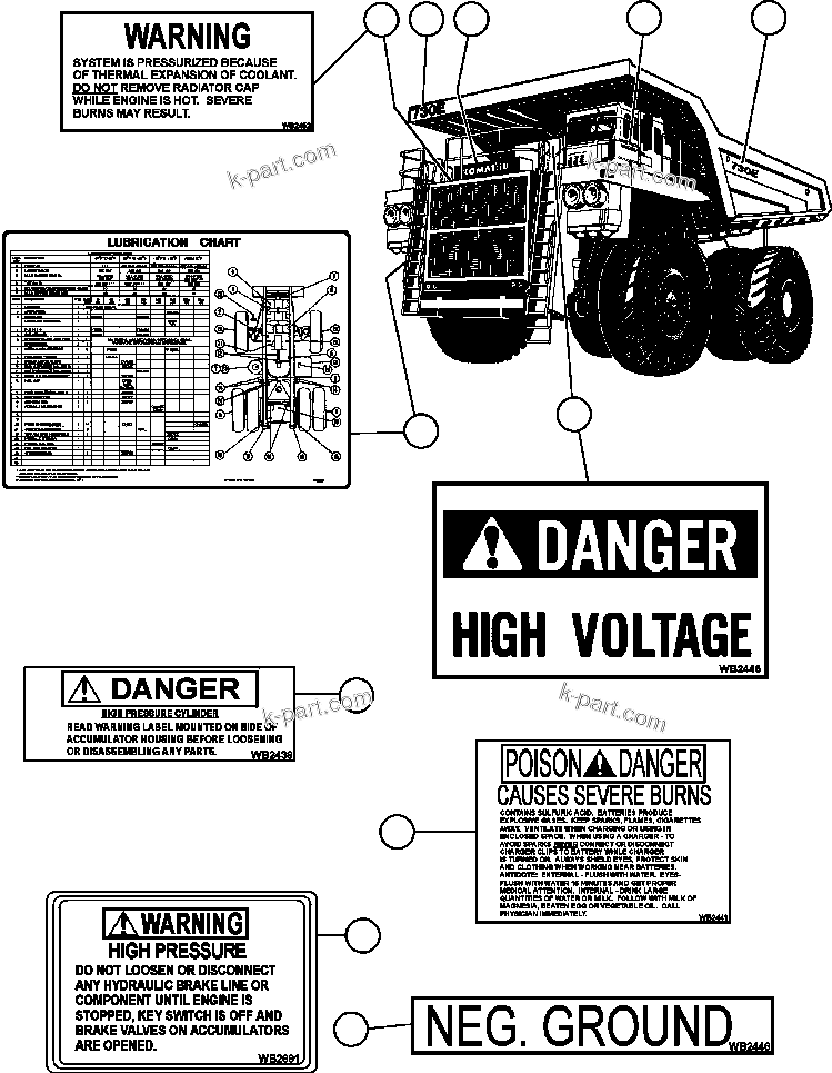 Komatsu parts book diagram for AFE47-CA 730E S/N A30257 & A30260  FOSCOR: DECALS & WARNINGS - 1