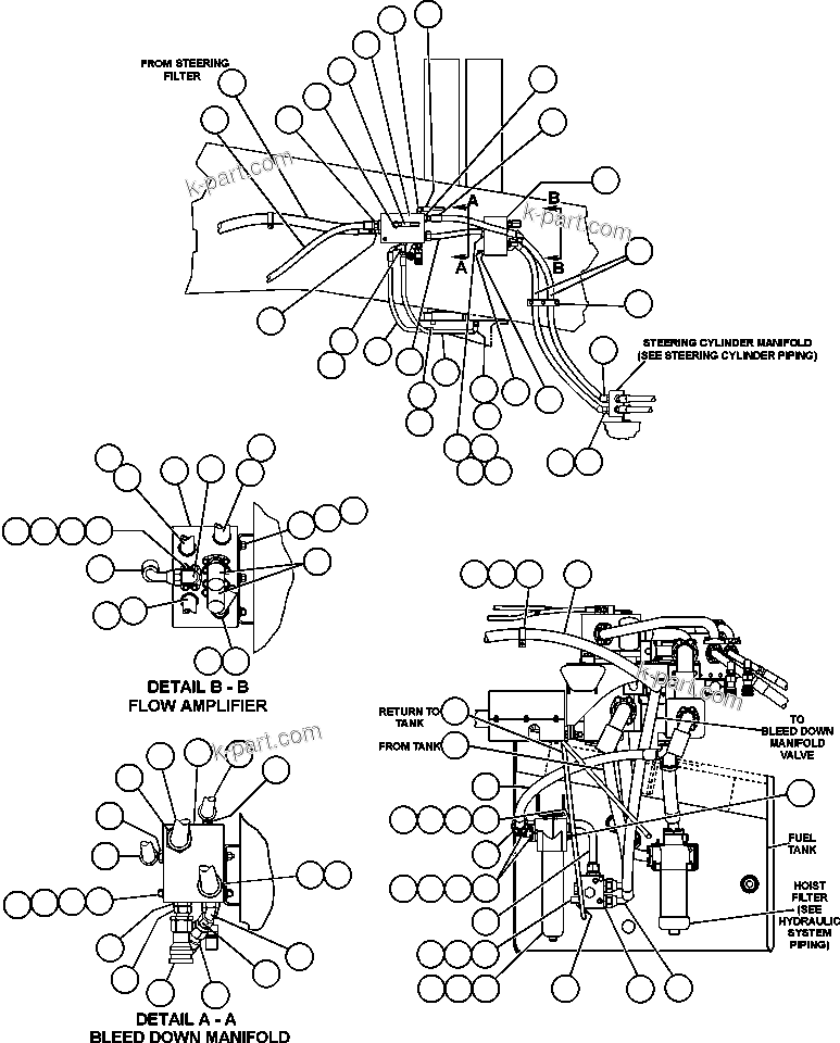 Komatsu parts book diagram for AFE47-CA 730E S/N A30257 & A30260  FOSCOR: STEERING SYSTEM PIPING - 1