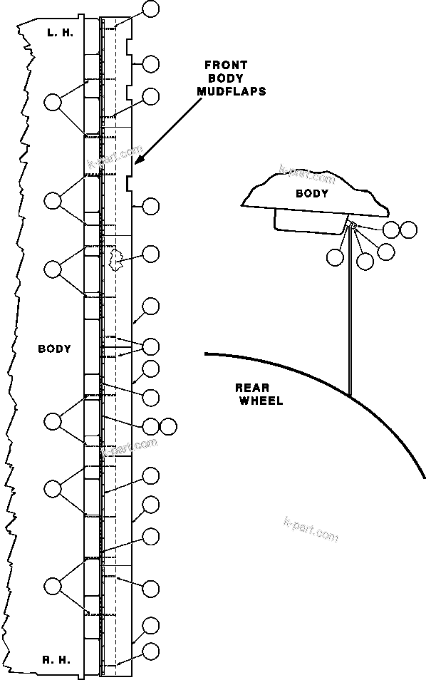 Komatsu parts book diagram for AFE47-CA 730E S/N A30257 & A30260  FOSCOR: MUD FLAP INSTALLATION - 1