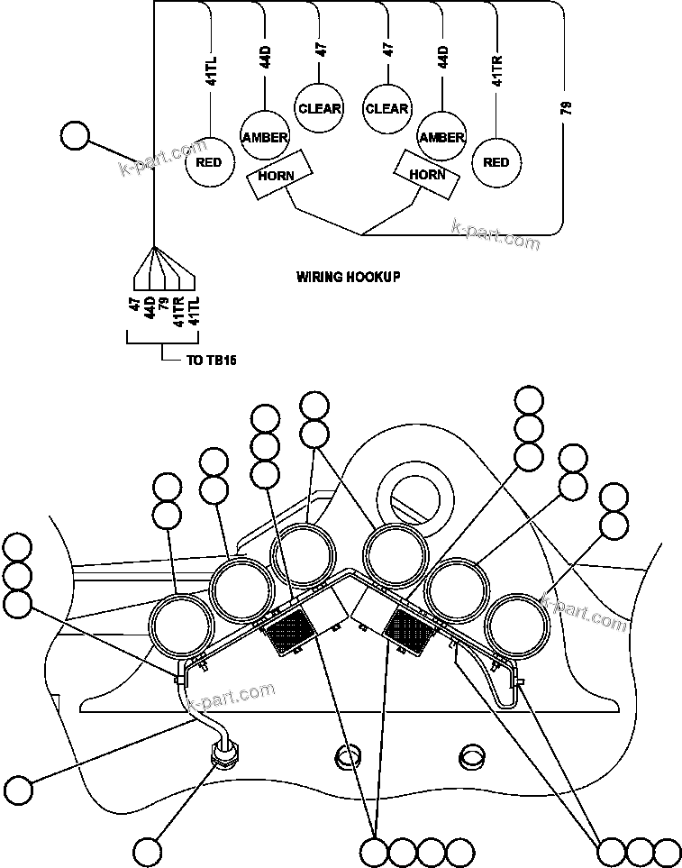 Komatsu parts book diagram for AFE47-CA 730E S/N A30257 & A30260  FOSCOR: REAR LIGHTS & BACKUP HORN INSTL