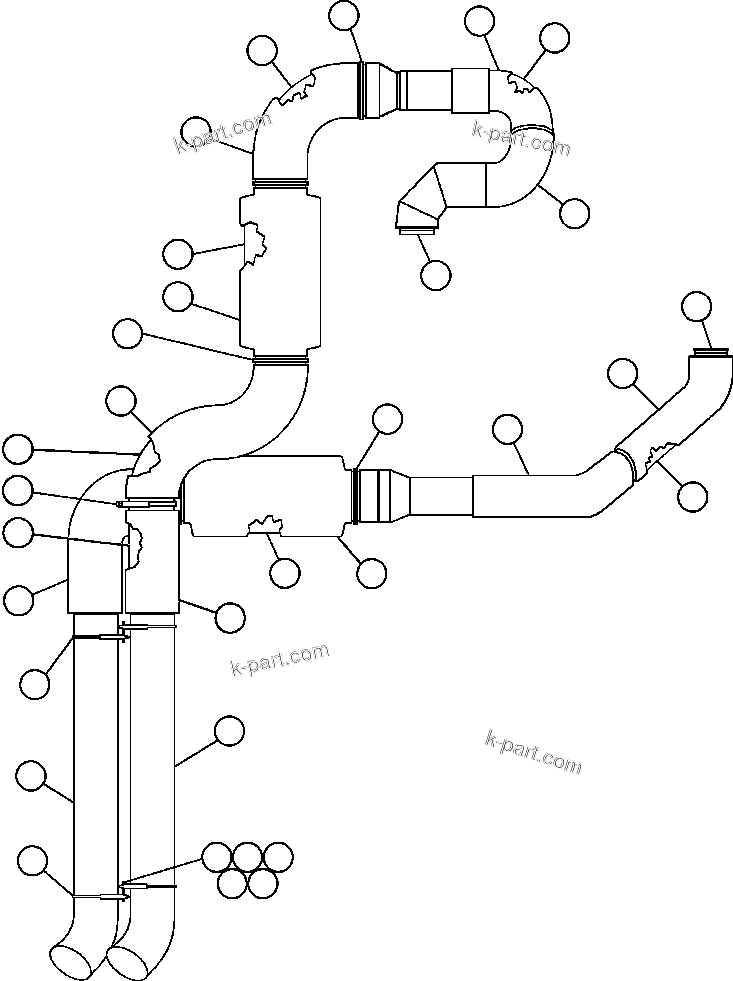 Komatsu parts book diagram for AFE47-CM 730E S/N A30310 & A30312-A30317  A.T. MASSEY: EXHAUST PIPING