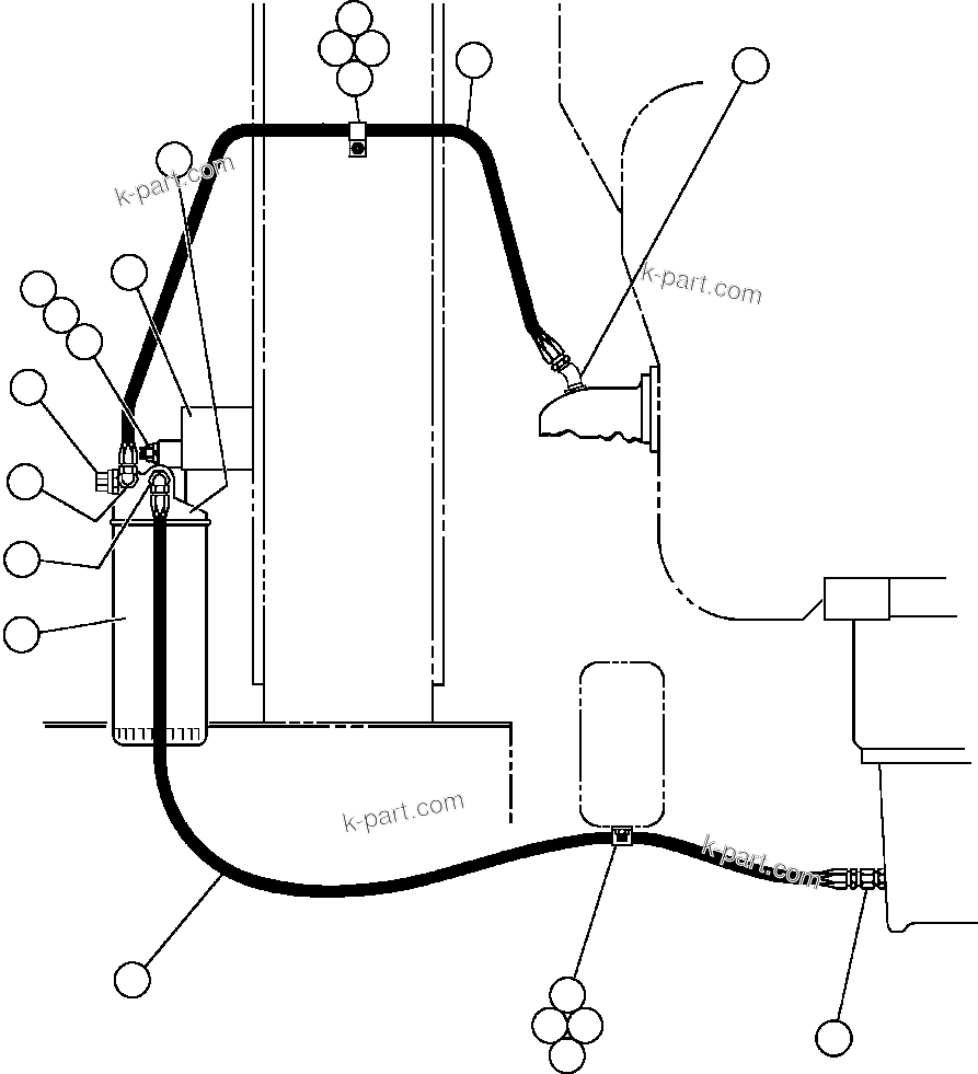 Komatsu parts book diagram for AFE47-CM 730E S/N A30310 & A30312-A30317  A.T. MASSEY: ENGINE BY-PASS FILTER PIPING & INSTL