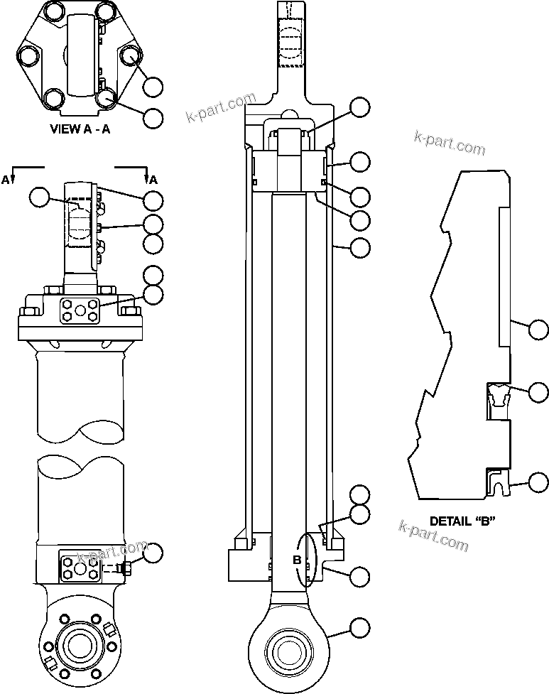 Komatsu parts book diagram for AFE47-CM 730E S/N A30310 & A30312-A30317  A.T. MASSEY: STEERING CYLINDER AND BEARINGS