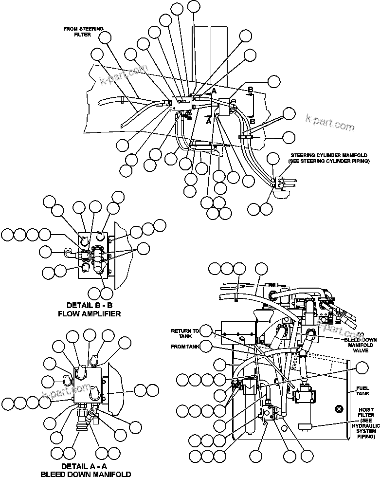 Komatsu parts book diagram for AFE47-CM 730E S/N A30310 & A30312-A30317  A.T. MASSEY: STEERING SYSTEM PIPING - 1