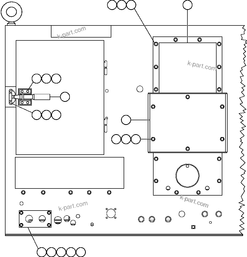 Komatsu parts book diagram for AFE47-CM 730E S/N A30310 & A30312-A30317  A.T. MASSEY: CONTROL CABINET (REAR VIEW)
