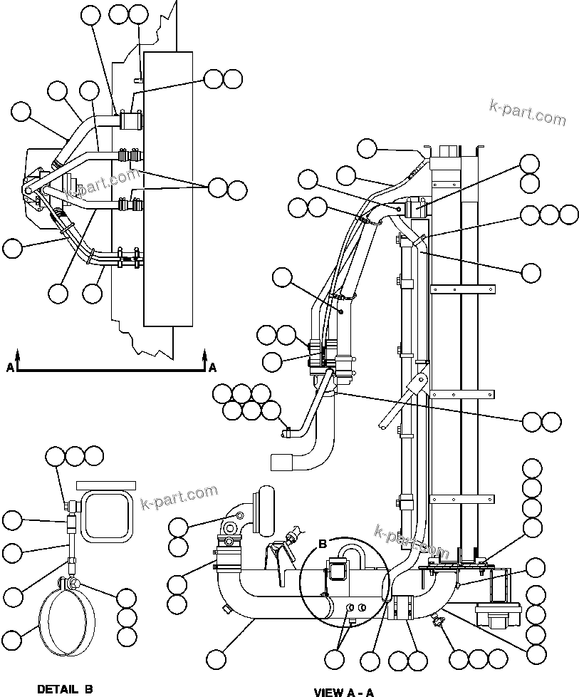 Komatsu parts book diagram for AFE47-DH 730E S/N A30375             ALCOA: RADIATOR PIPING
