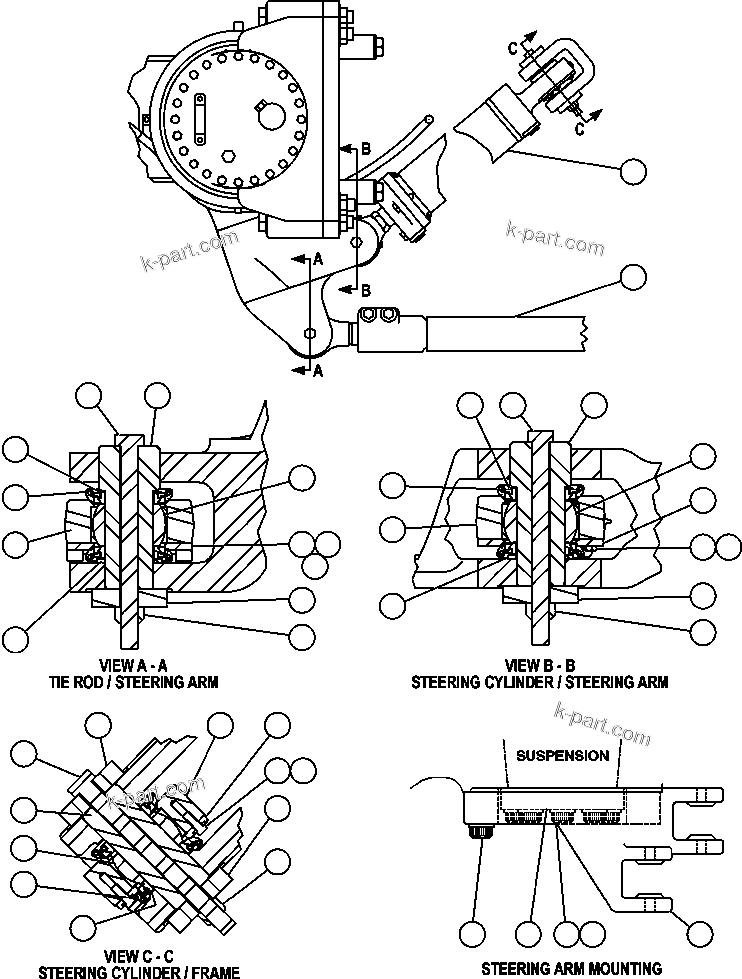 Komatsu parts book diagram for AFE47-DH 730E S/N A30375             ALCOA: STEERING ARMS & LINKAGE