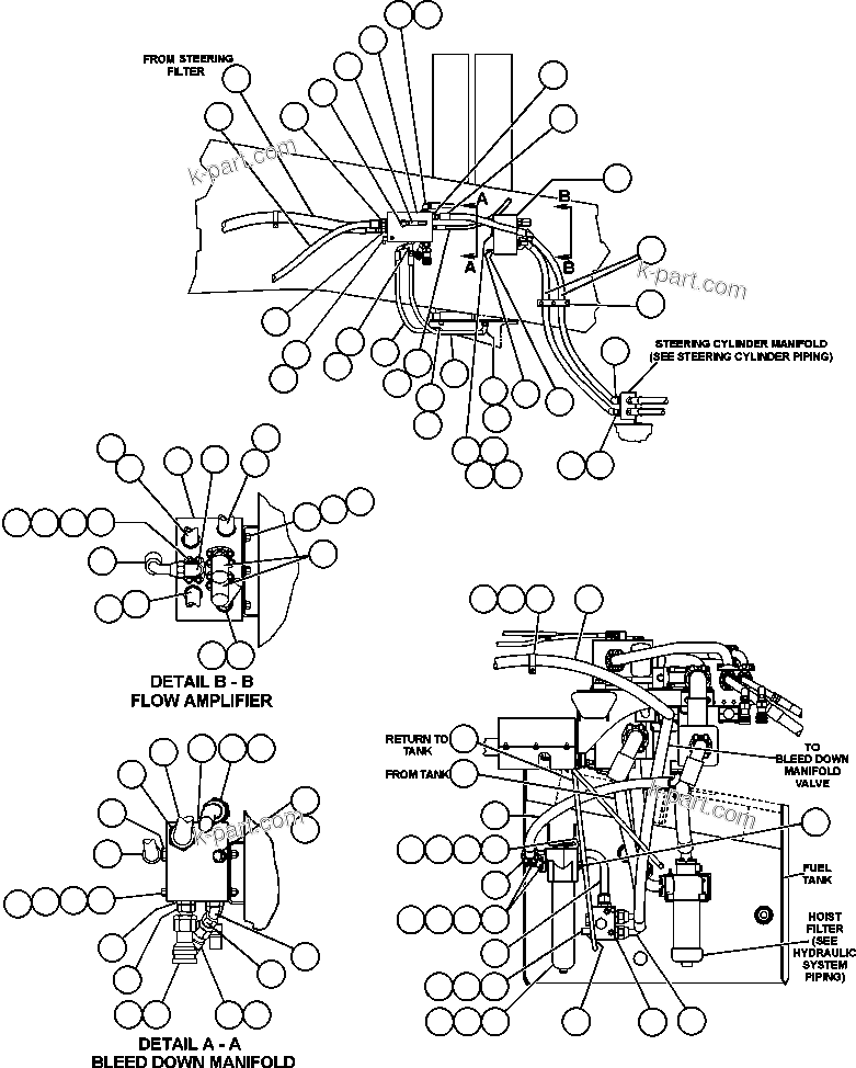 Komatsu parts book diagram for AFE47-DH 730E S/N A30375             ALCOA: STEERING SYSTEM PIPING