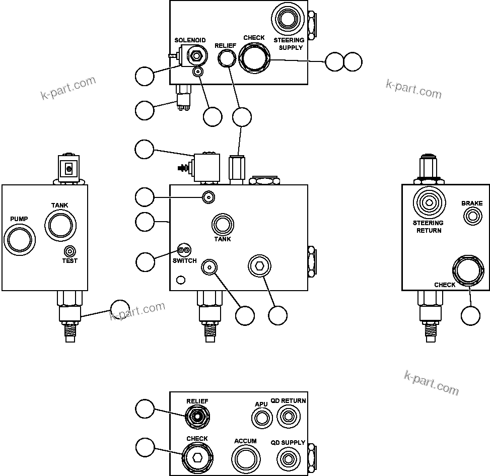 Komatsu parts book diagram for AFE47-DH 730E S/N A30375             ALCOA: BLEEDDOWN MANIFOLD VALVE ASSEMBLY (PC1842)