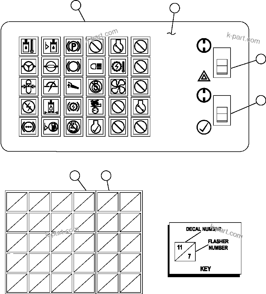 Komatsu parts book diagram for AFE47-DH 730E S/N A30375             ALCOA: WARNING LIGHTS MODULE (EJ5735)