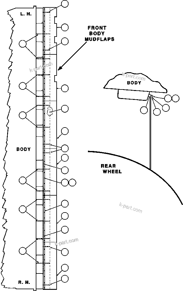 Komatsu parts book diagram for AFE47-DH 730E S/N A30375             ALCOA: MUD FLAP INSTALLATION - 1
