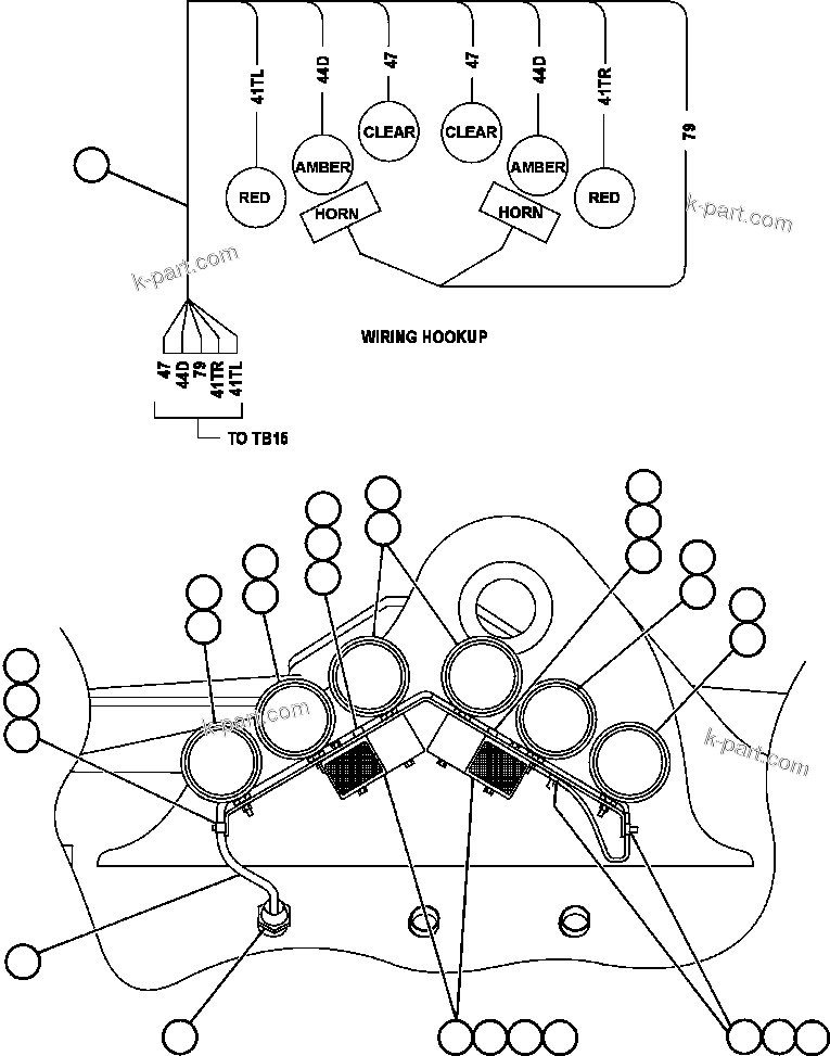 Komatsu parts book diagram for AFE47-DH 730E S/N A30375             ALCOA: REAR LIGHTS & BACKUP HORN INSTL