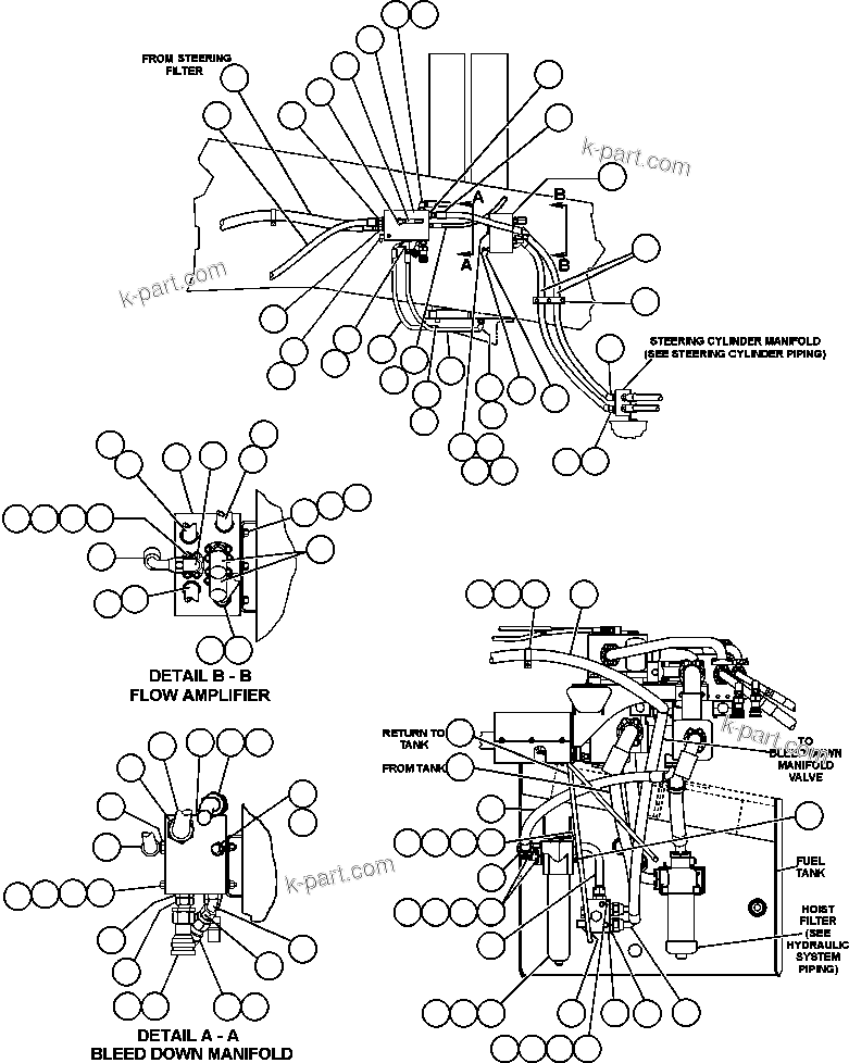 Komatsu parts book diagram for AFE47-DW 730E S/N A30410-A30411 & A30417               LOMAS BAYAS: STEERING SYSTEM PIPING