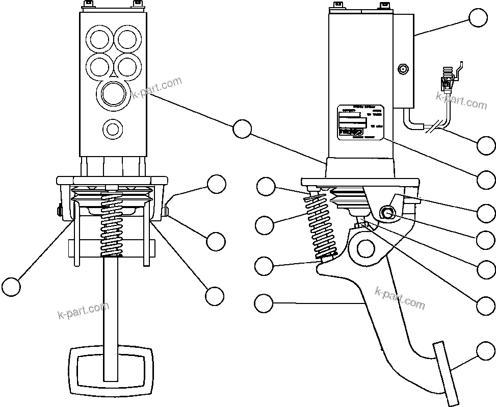 Komatsu parts book diagram for AFE47-DW 730E S/N A30410-A30411 & A30417               LOMAS BAYAS: BRAKE VALVE PEDAL ASSEMBLY (PC2027)