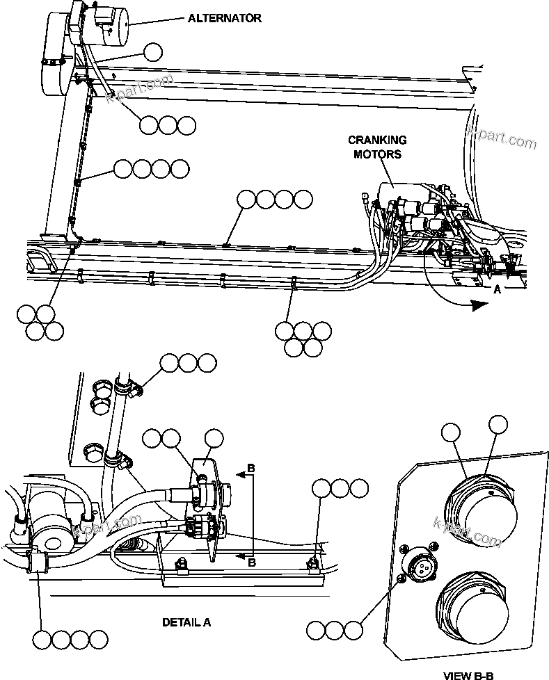 Komatsu parts book diagram for AFE47-DW 730E S/N A30410-A30411 & A30417               LOMAS BAYAS: ENGINE WIRING - 1
