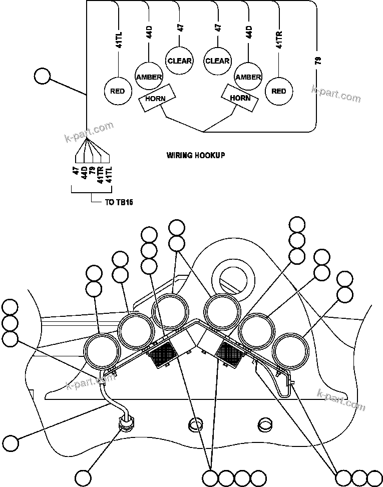 Komatsu parts book diagram for AFE47-DW 730E S/N A30410-A30411 & A30417               LOMAS BAYAS: REAR LIGHTS & BACKUP HORN INSTL