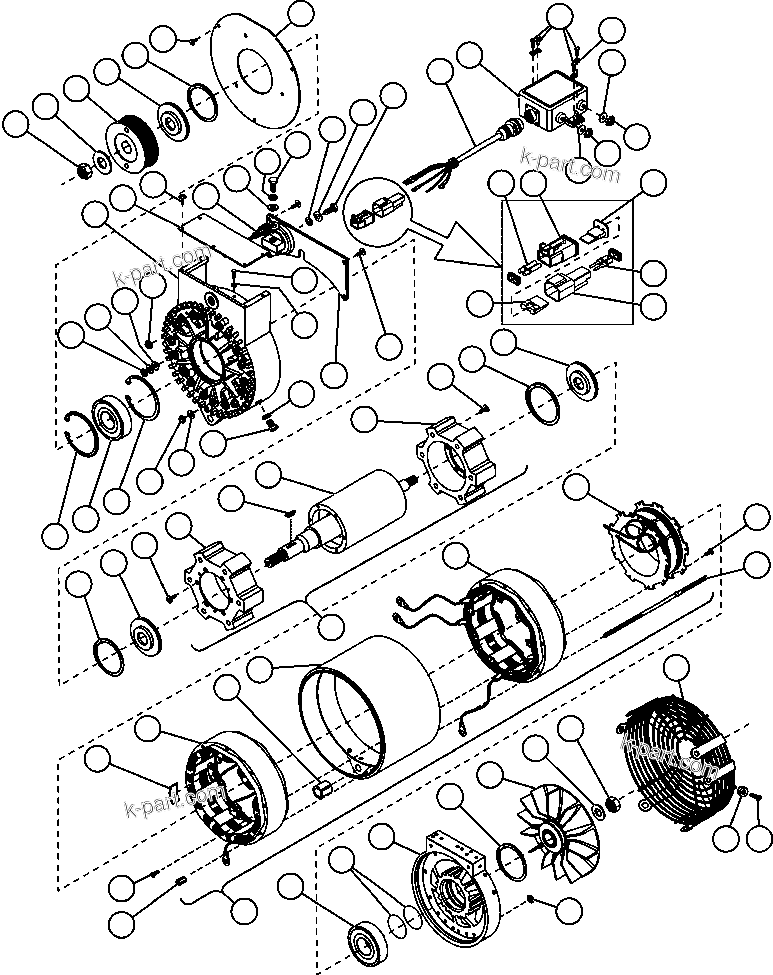 Komatsu parts book diagram for AFE47-DW 730E S/N A30410-A30411 & A30417               LOMAS BAYAS: BATTERY CHARGING ALTERNATOR (XA3319)