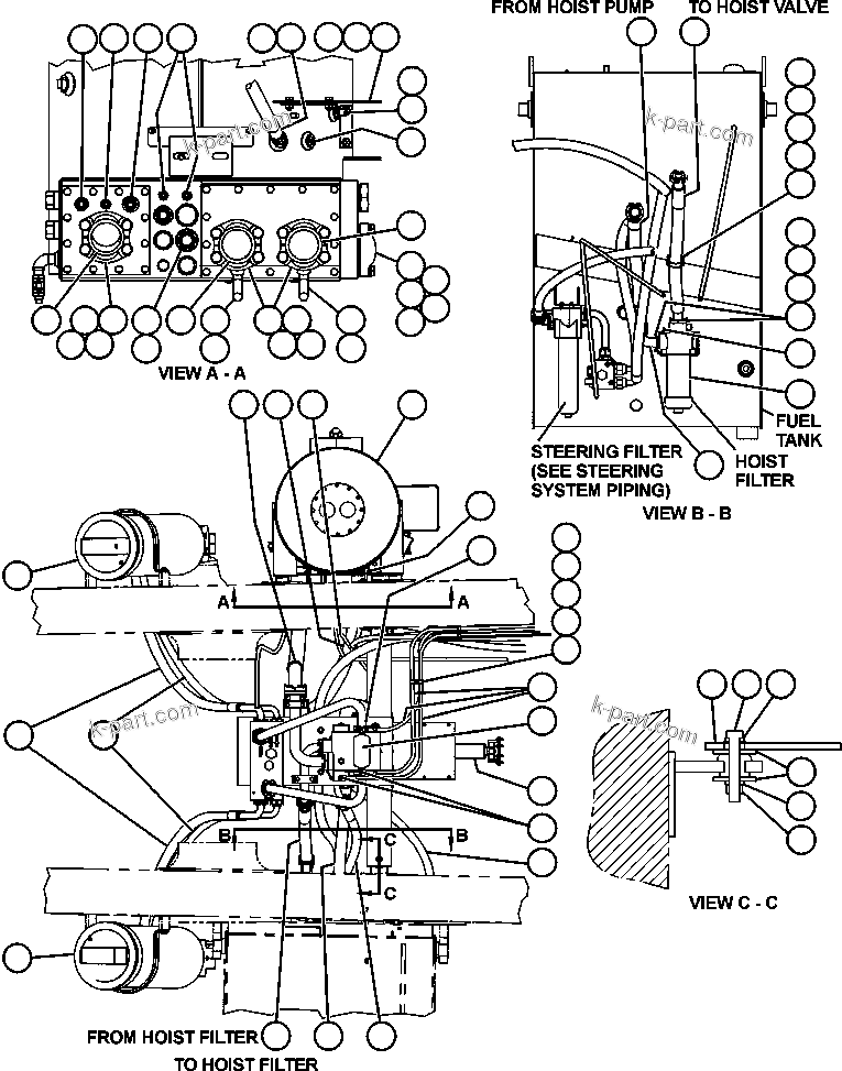 Komatsu parts book diagram for AFE47-DW 730E S/N A30410-A30411 & A30417               LOMAS BAYAS: HYDRAULIC SYSTEM PIPING