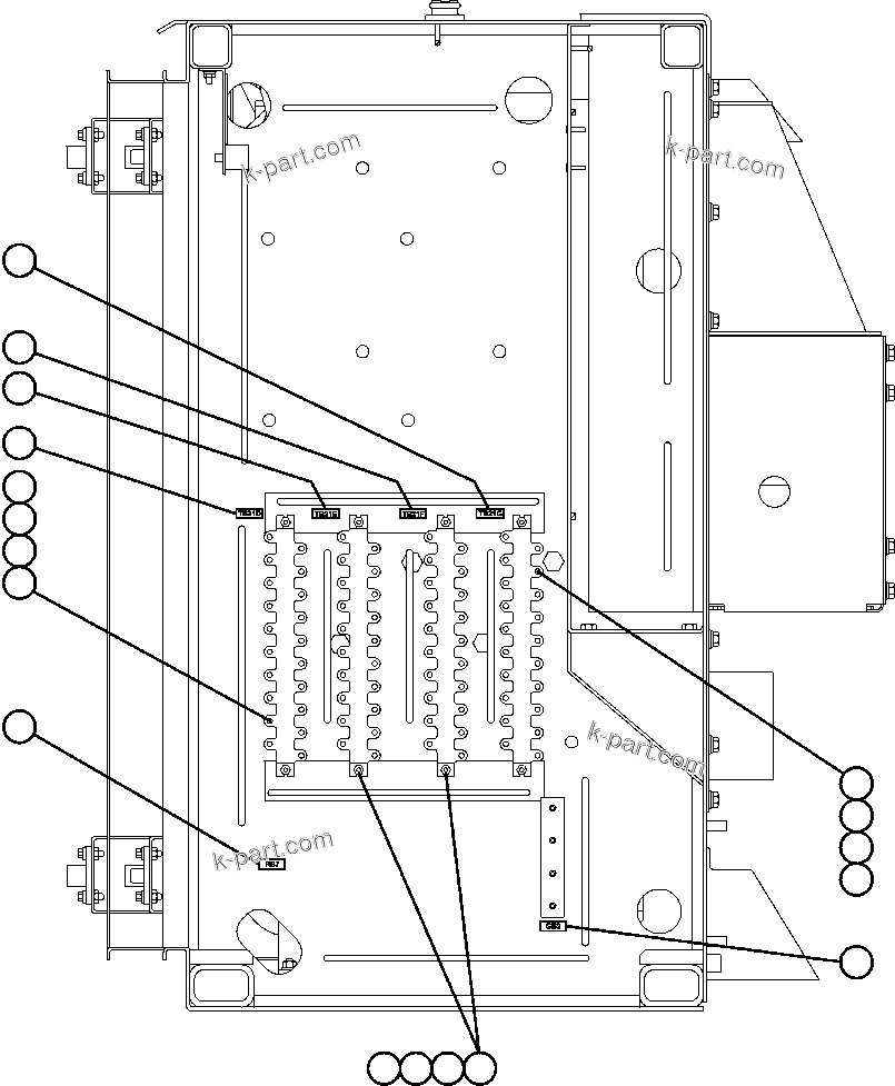 Komatsu parts book diagram for AFE47-DW 730E S/N A30410-A30411 & A30417               LOMAS BAYAS: CONTROL CABINET RIGHT DOOR (LEFT SIDE WALL)