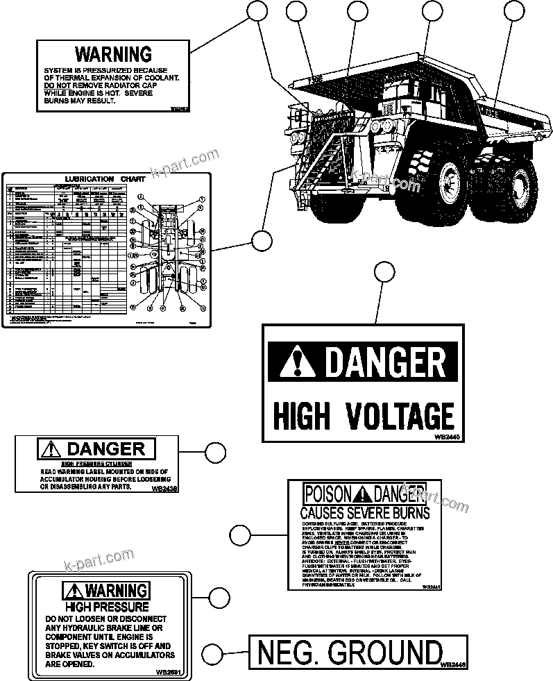 Komatsu parts book diagram for AFE47-EC 730E S/N A30434-A30436, A30438-A30439       KAL: DECALS & WARNINGS - 1