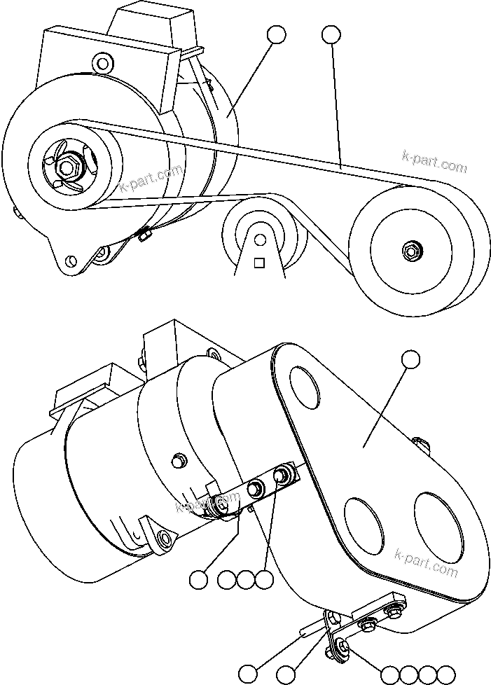 Komatsu parts book diagram for AFE47-EC 730E S/N A30434-A30436, A30438-A30439       KAL: BATTERY CHARGING ALTERNATOR INSTL