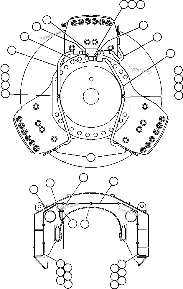 Komatsu parts book diagram for AFE47-EC 730E S/N A30434-A30436, A30438-A30439       KAL: FRONT BRAKE PIPING
