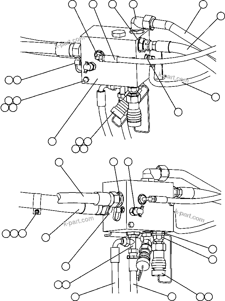 Komatsu parts book diagram for AFE47-EC 730E S/N A30434-A30436, A30438-A30439       KAL: BLEEDDOWN MANIFOLD INSTALLATION
