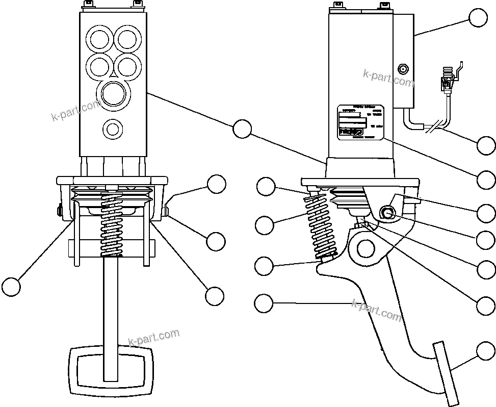 Komatsu parts book diagram for AFE47-EC 730E S/N A30434-A30436, A30438-A30439       KAL: BRAKE VALVE PEDAL ASSEMBLY (PC2027)