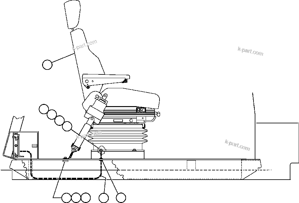Komatsu parts book diagram for AFE47-EC 730E S/N A30434-A30436, A30438-A30439       KAL: OPERATOR'S SEAT INSTALLATION