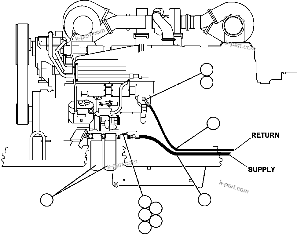 Komatsu parts book diagram for AFE47-EC 730E S/N A30434-A30436, A30438-A30439       KAL: ENGINE FUEL PIPING