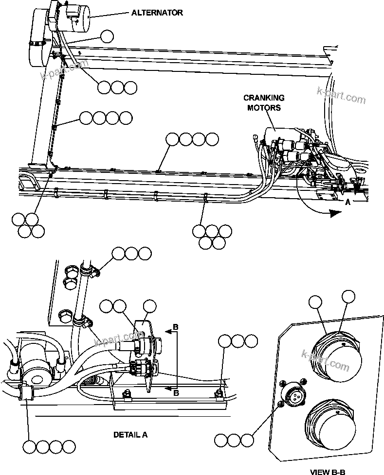 Komatsu parts book diagram for AFE47-EC 730E S/N A30434-A30436, A30438-A30439       KAL: ENGINE WIRING - 1