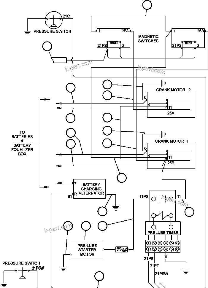 Komatsu parts book diagram for AFE47-EC 730E S/N A30434-A30436, A30438-A30439       KAL: ELECTRIC START WIRING