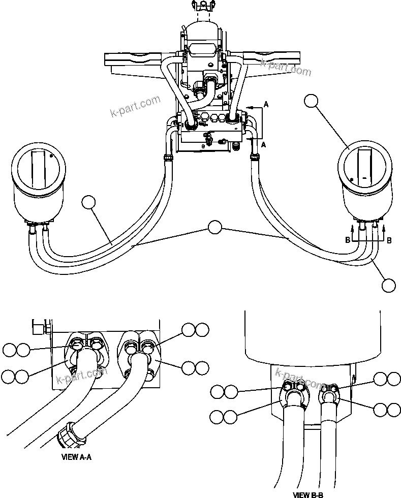 Komatsu parts book diagram for AFE47-EC 730E S/N A30434-A30436, A30438-A30439       KAL: HOIST CYLINDER PIPING