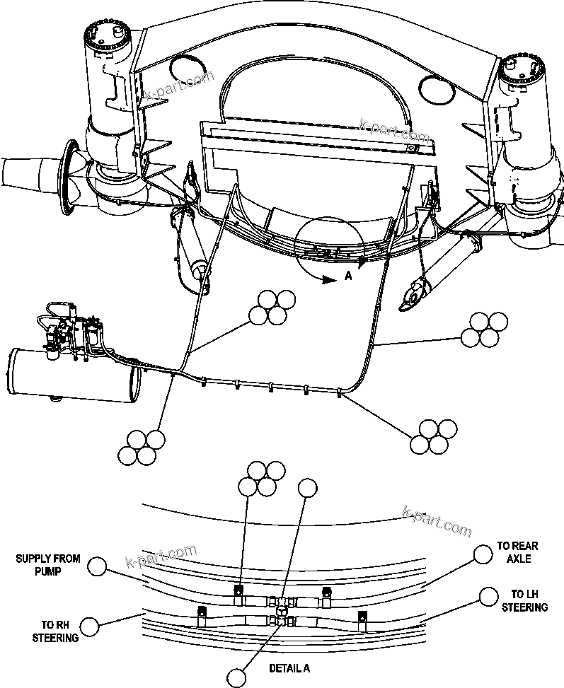 Komatsu parts book diagram for AFE47-EC 730E S/N A30434-A30436, A30438-A30439       KAL: AUTOMATIC LUBRICATION - FRAME PIPING