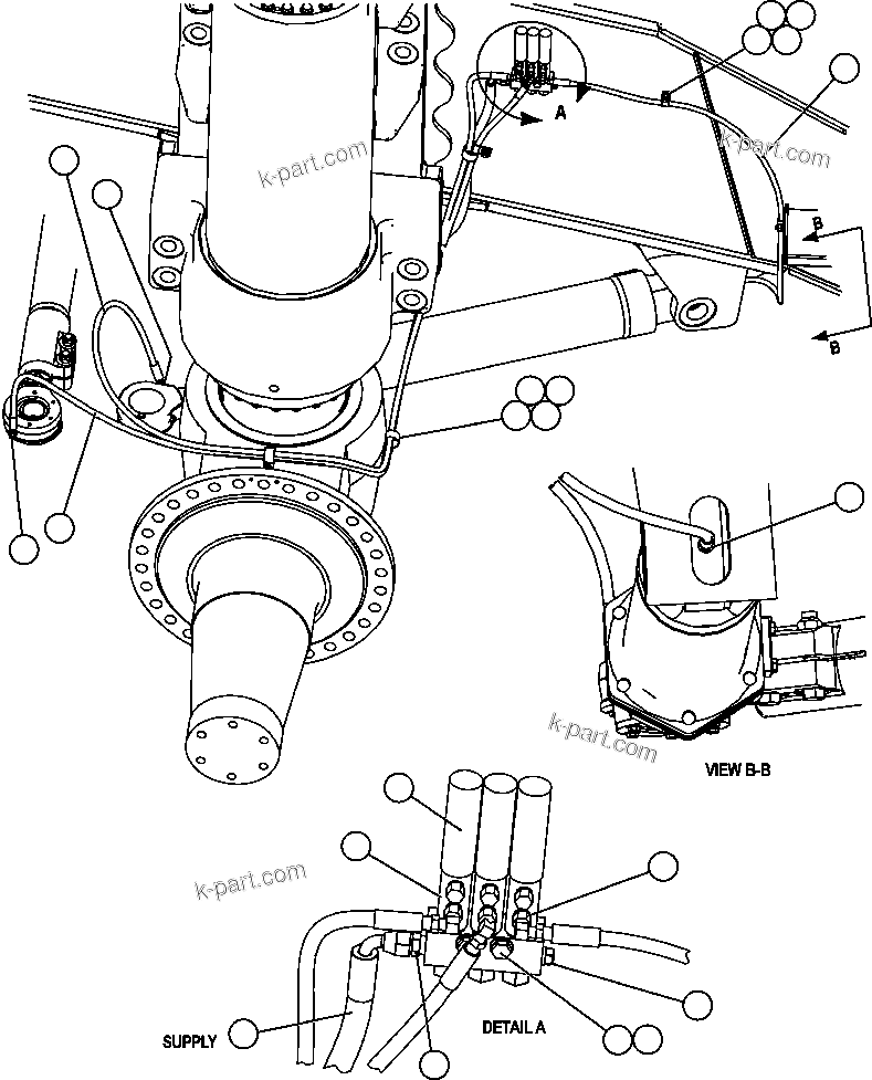 Komatsu parts book diagram for AFE47-EC 730E S/N A30434-A30436, A30438-A30439       KAL: AUTOMATIC LUBRICATION - STEERING PIPING