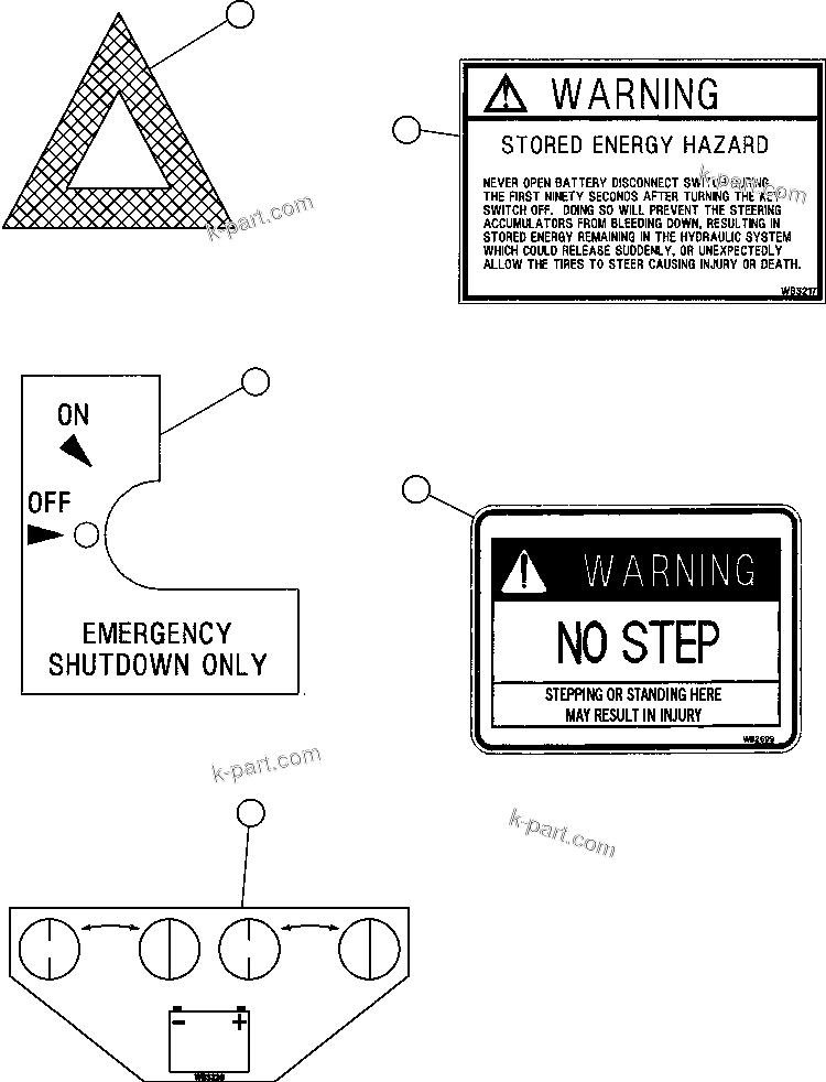 Komatsu parts book diagram for AFE47-EF 730E S/N A30445 & A30446   ORAPA MINE: DECALS & WARNINGS - 2