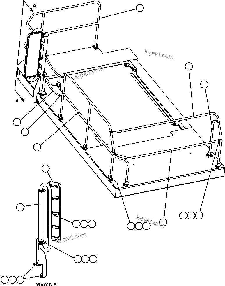 Komatsu parts book diagram for AFE47-EF 730E S/N A30445 & A30446   ORAPA MINE: L.H. DECK HANDRAILS & MIRROR