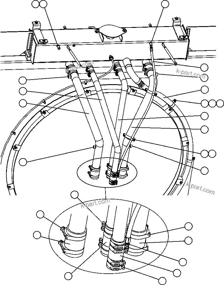 Komatsu parts book diagram for AFE47-EF 730E S/N A30445 & A30446   ORAPA MINE: RADIATOR PIPING - 1